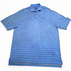 FootJoy FJ Blue‎ White Black Striped Moisture Wicking Golf Polo Shirt Men's XL